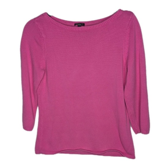 Talbots Sweaters - Talbots Womens Sweater Small Boat Neck 3/4 Sleeves Cotton Blend Bright Pink Knit